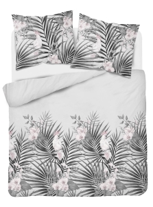 Pościel satyna bawełniana popielata w stalowe liście Home Satin 160x200 z papugą