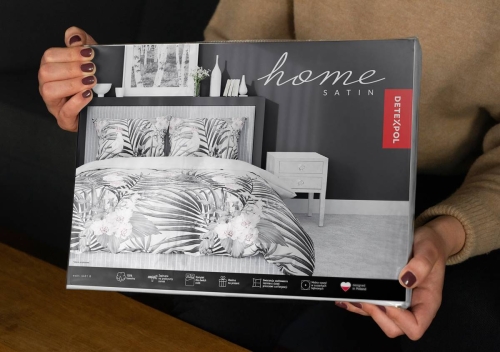 Pościel satyna bawełniana popielata w stalowe liście Home Satin 220x200 z papugą