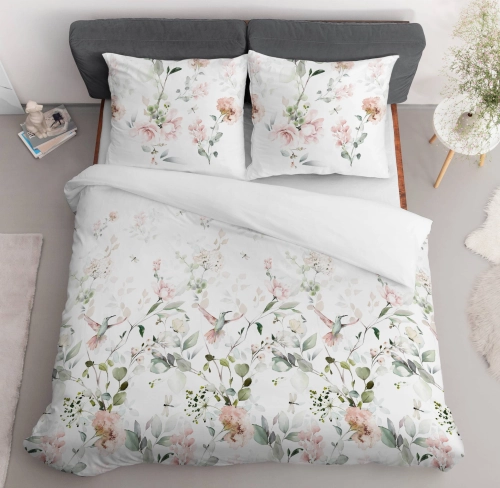 Pościel satyna bawełniana biała Home Satin 160x200 pomarańczowo różowe kwiaty