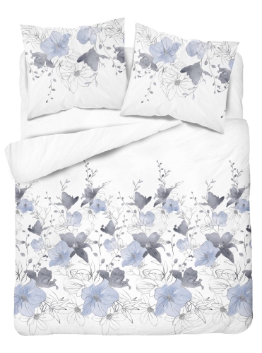 Pościel satyna bawełniana biała Home Satin 160x200 w błękitno popielate kwiaty