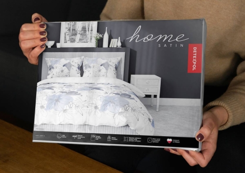 Pościel satyna bawełniana biała Home Satin 160x200 w błękitno popielate kwiaty