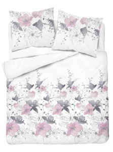 Pościel satyna bawełniana biała Home Satin 160x200 w różowo popielate kwiaty