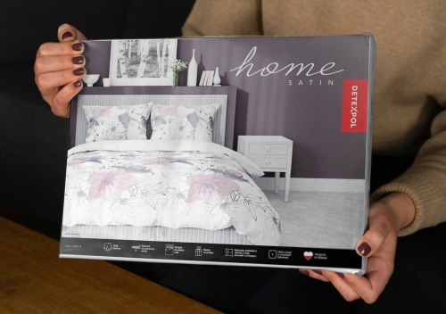 Pościel satyna bawełniana biała Home Satin 220x200 w różowo popielate kwiaty