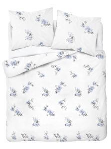 Pościel satyna bawełniana biała Home Satin 160x200 w błękitne kwiaty