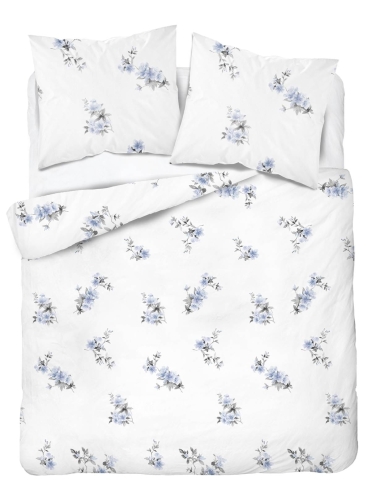 Pościel satyna bawełniana biała Home Satin 220x200 w błękitne kwiaty