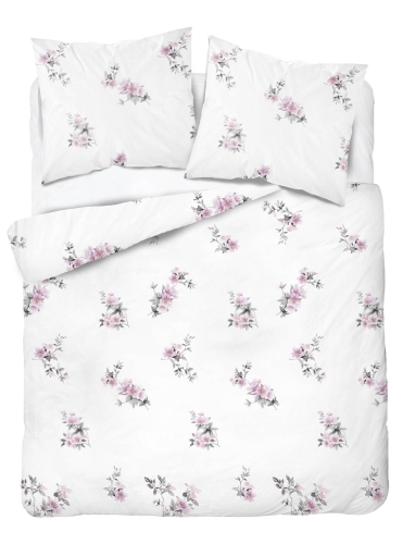 Pościel satyna bawełniana biała Home Satin 220x200 w różowe kwiaty