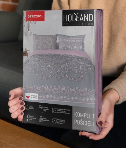 Pościel bawełniana Holland 160x200 popielato różowa