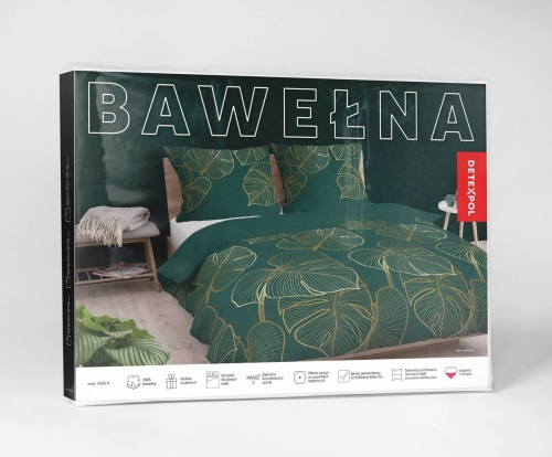 Pościel bawełniana zielona 180x200 złote liście