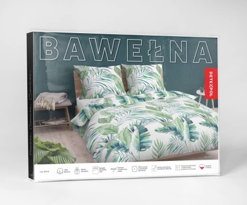 Pościel bawełniana biała 180x200 w liście