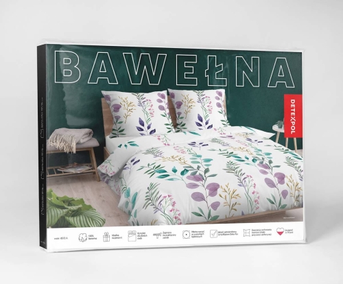 Pościel bawełniana biała 160x200 w kolorowe kwiaty i liście