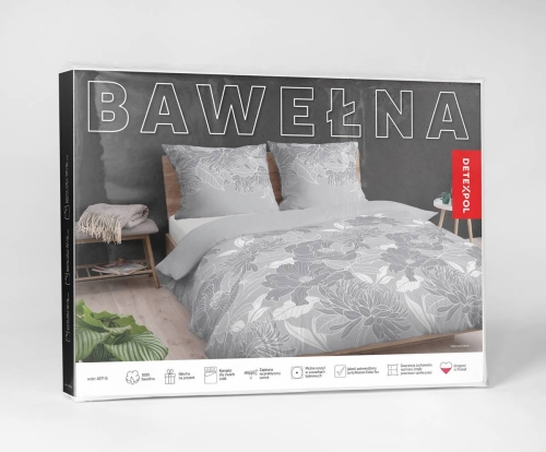 Pościel bawełniana popielata 160x200 w kwiaty