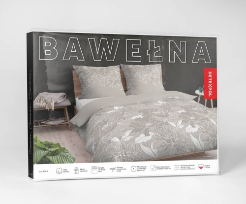 Pościel bawełniana beżowa 180x200 w kwiaty