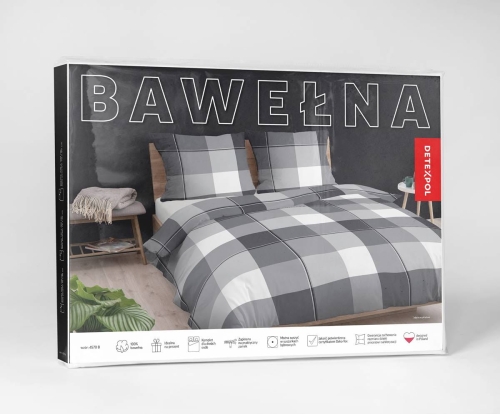 Pościel bawełniana odcienie szarości 180x200 w kratę