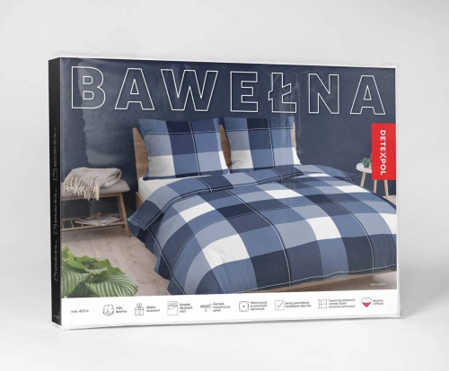 Pościel bawełniana odcienie błękitu 220x200 w kratę 