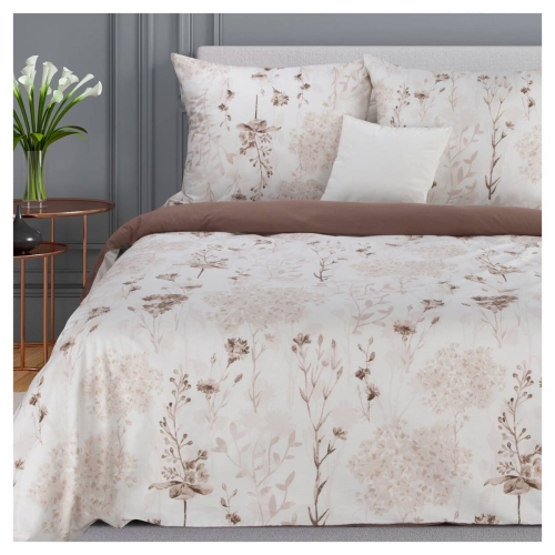 Komplet pościeli z bawełny satynowej kremowo brązowej 220x200