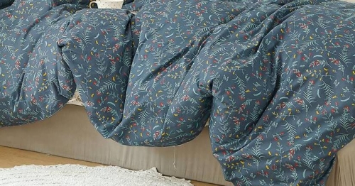 Komplet pościeli dwustronnej z bawełny satynowej 140x200 kremowo granatowej