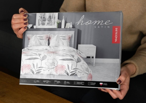 Pościel satyna bawełniana biała Home Satin 220x200 w kwiaty i liście