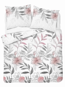 Pościel satyna bawełniana biała Home Satin 160x200 w kwiaty i liście