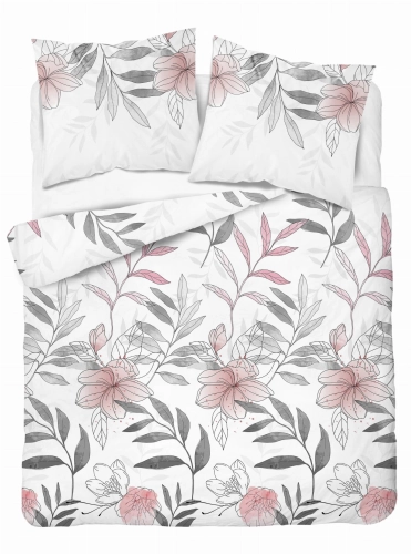 Pościel satyna bawełniana biała Home Satin 160x200 w kwiaty i liście
