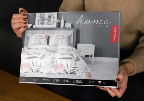 Pościel satyna bawełniana biała Home Satin 160x200 w kwiaty i liście