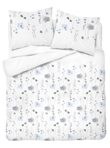 Pościel satyna bawełniana biała Home Satin 160x200 łąka kwietna niebiesko popielate kwiaty
