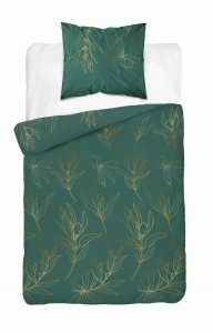 Pościel satyna bawełniana  zielono złota Home Satin 140x200 w kwiaty