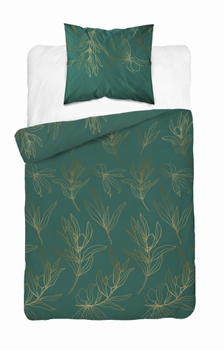 Pościel satyna bawełniana  zielono złota Home Satin 140x200 w kwiaty
