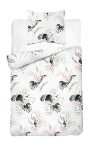 Pościel satyna bawełniana Home Satin 140x200 w monstery i różowe kwiaty