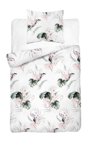 Pościel satyna bawełniana Home Satin 140x200 w monstery i różowe kwiaty