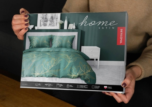 Pościel satyna bawełniana zielono złota Home Satin 180x200 w kwiaty