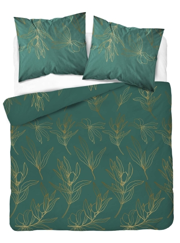 Pościel satyna bawełniana zielona Home Satin 160x200 w złote kwiaty
