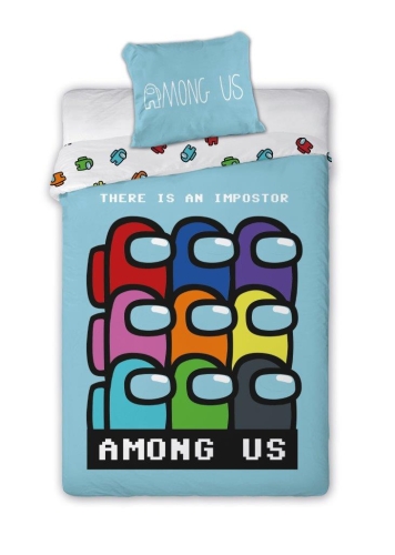 Pościel bawełniana niebieka Among Us 160x200