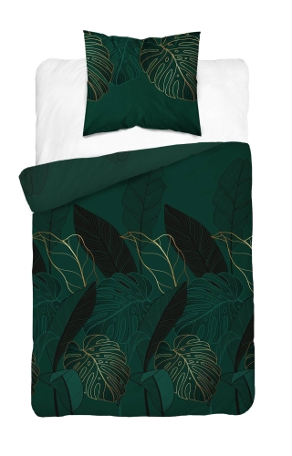 Pościel satyna bawełniana zielona Home Satin 140x200 w złote liście
