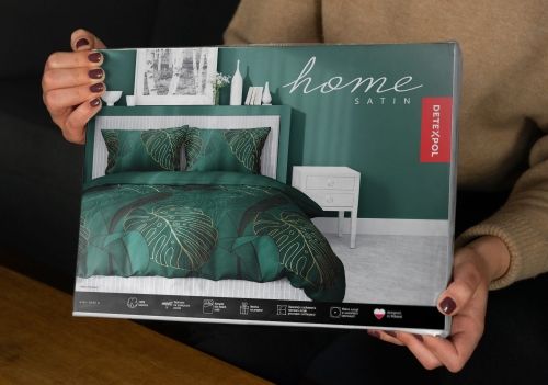 Pościel satyna bawełniana zielona Home Satin 140x200 w złote liście