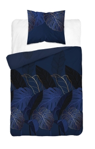 Pościel satyna bawełniana granatowa Home Satin 140x200 w złote liście