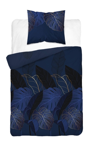 Pościel satyna bawełniana granatowa Home Satin 140x200 w złote liście