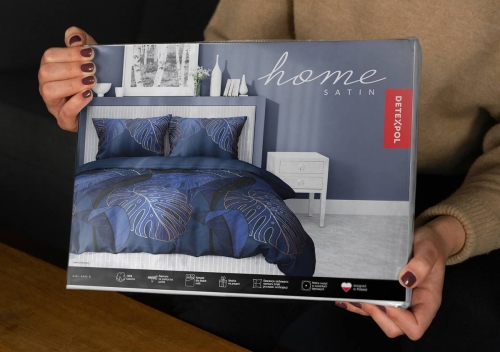 Pościel satyna bawełniana granatowa Home Satin 180x200 w złote liście