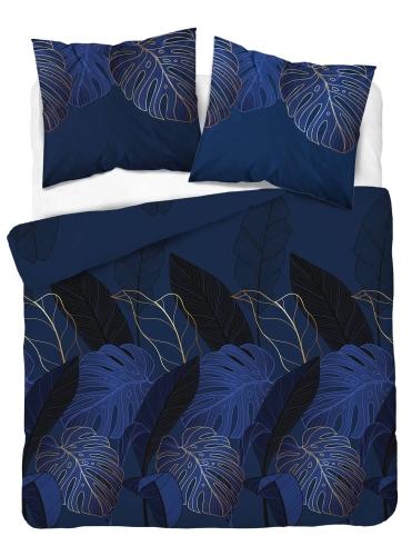 Pościel satyna bawełniana granatowa Home Satin 180x200 w złote liście