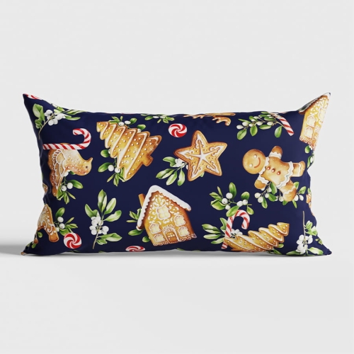 Poszewka świąteczna granatowa z wypełnieniem 30x50 Pierniki 
