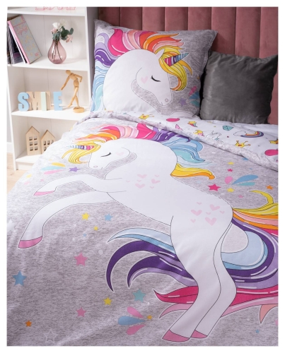 Pościel bawełniana świecąca 140x200 Unicorn