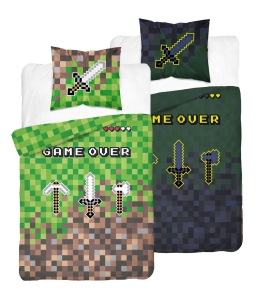 Pościel bawełniana świecąca zielona 140x200 Game Over