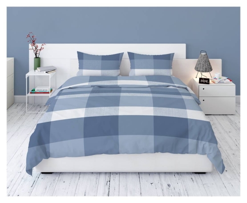 Pościel flanelowa niebieska 220x200 w kratkę