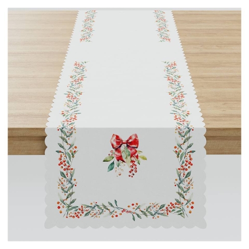 Bieżnik wodoodporny świąteczny 38x160 Jarzębina