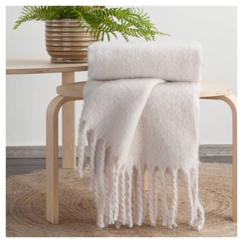 Koc beżowy Moher 130x170 z frędzlami