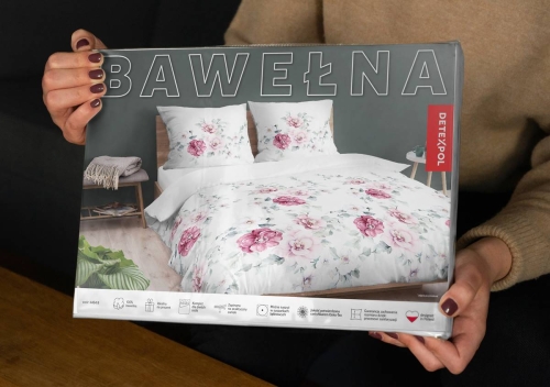 Pościel bawełniana biała 140x200 w kwiaty