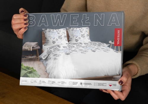 Pościel bawełniana biała 140x200 w niebieskie kwiaty