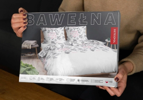 Pościel bawełniana biała 160x200 w różowe kwiaty 