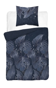 Pościel satyna bawełniana granatowa Home Satin 140x200 w srebrne liście