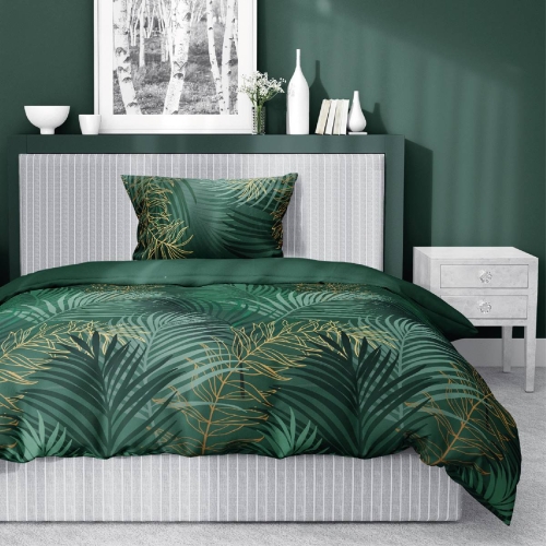 Pościel satyna bawełniana zielona Home Satin 140x200 w liście
