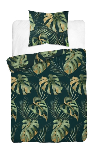 Pościel satyna bawełniana zielona Home Satin 140x200 w liście monstery